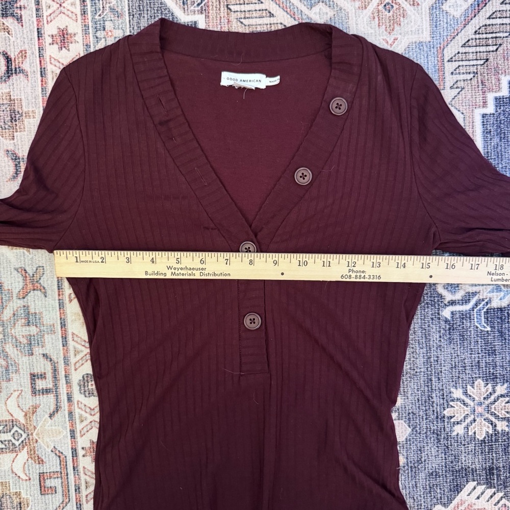 Good American Burgundy Ribbed Button Down  Long Sleeve Bodysuit Size Small - Picture 11 of 12